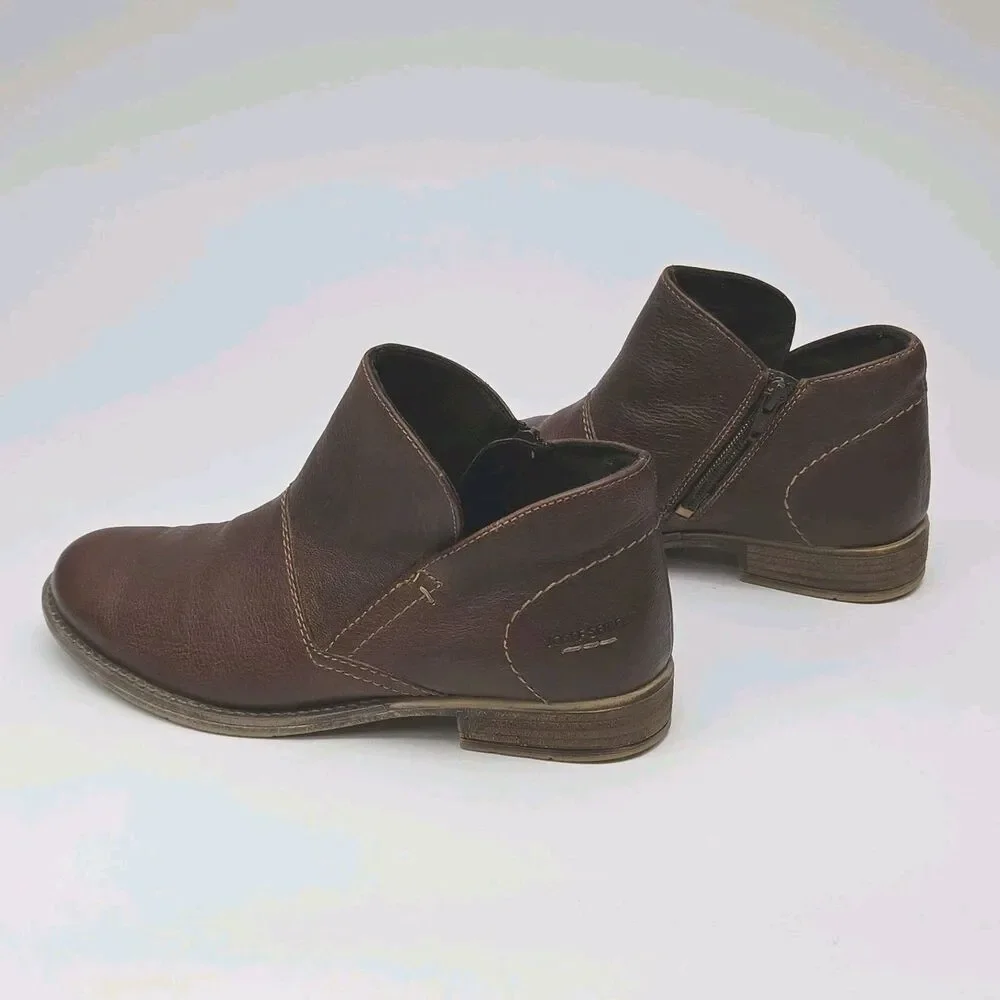 Josef Seibel Boot Leather Ankle Bootie Brown Zip Women Sz 8-8.5 39 Low 1